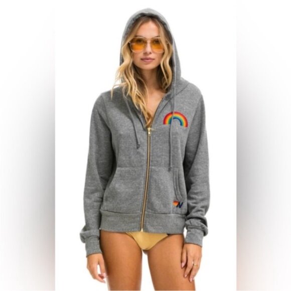 Aviator Nation Rainbow Embroidery Zip Hoodie Gray/Grey USA Unisex Size Small - Picture 2 of 11